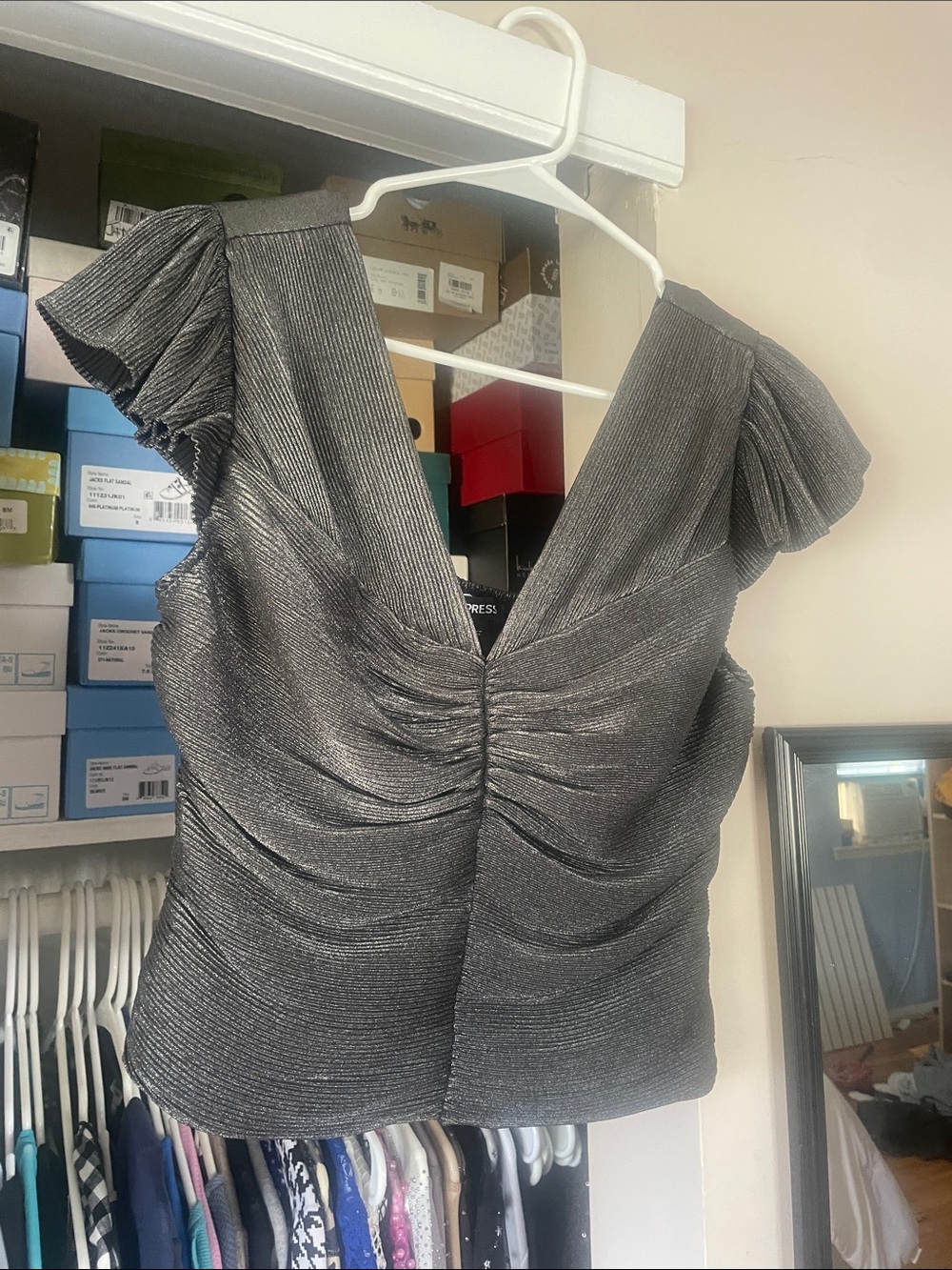 Express dark grey shimmer top
